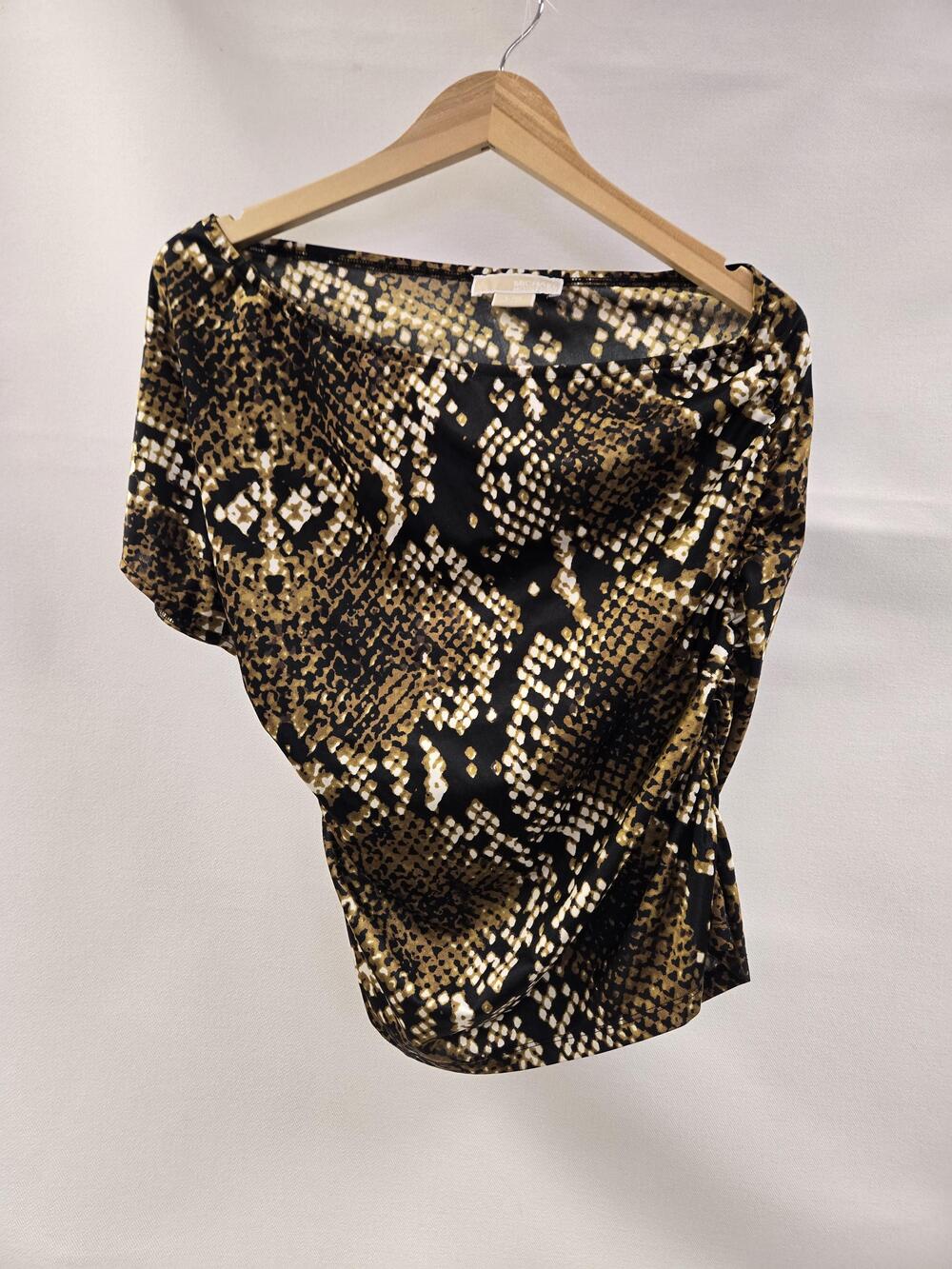 Michael Michael Kors Shirt Womens Large Black Snake Print One Shoulder Ruched